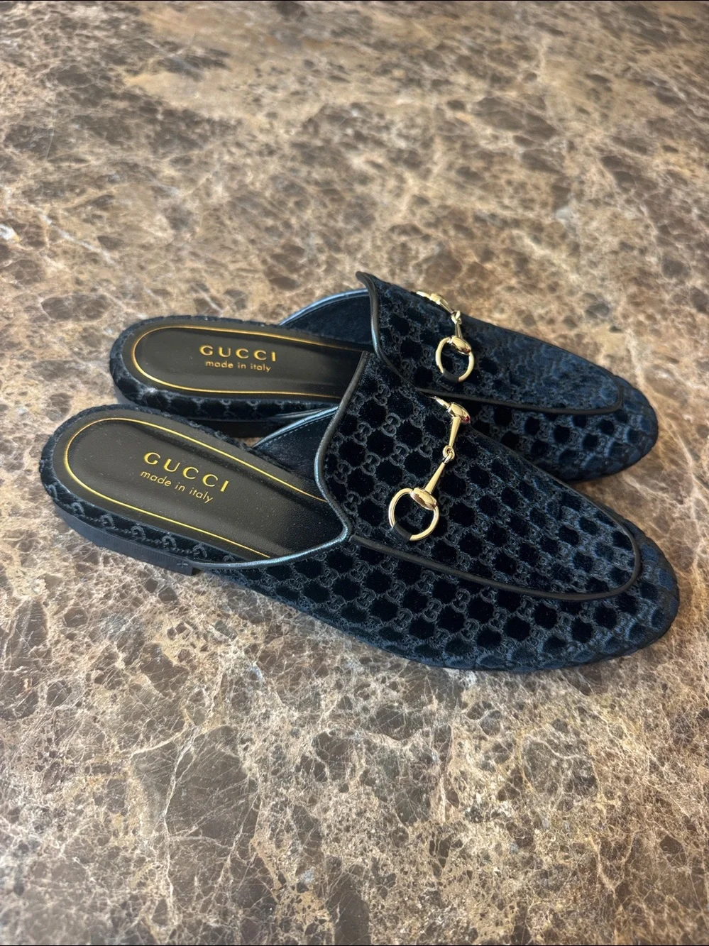 Gucci princetown slide black logo mocassin loafers flats sz 39